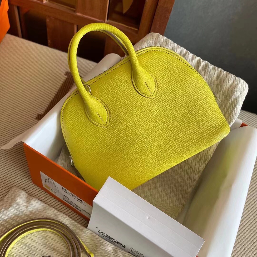 Hermes Bolide 1923 Mini Handbag Shoulder Bag In Yellow Evercolor Leather